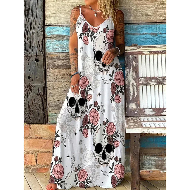 Robe Tête de Mort "Jardin de Roses" – Élégance Florale et Macabre