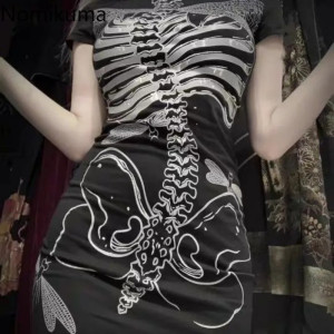Détails devant de la Robe Goth Squelette Envoûtant
