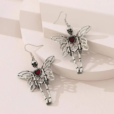 Vue complète des Boucles d'Oreilles Fée Gothique - Amour Squelettique
