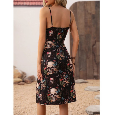 Vue Arrière de la Robe d'Été Tête de Mort Floral Necromance