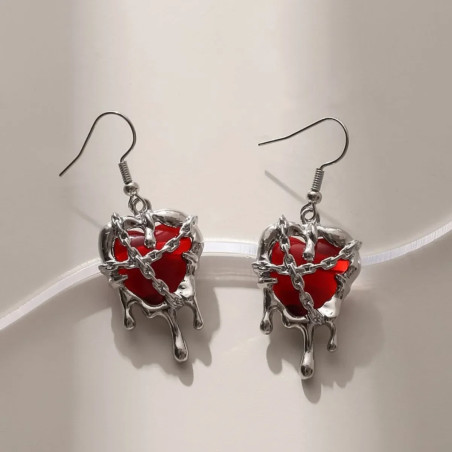 Boucles d'Oreilles Gothiques Cœur Enchaîné 'Passion Captive'