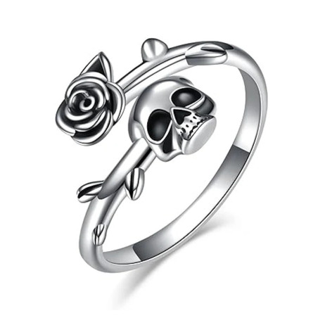 Bague Tête de Mort 'Rose Skull Épine Noire'