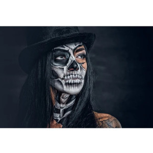 Magnifique Tableau Tête de Mort Femme Look Gothique Intense