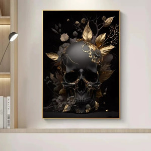 Affiche Crâne Noir et Or Éclat Mystérieux d'un Luxe Sombre