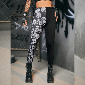 Vue face du Legging tête de mort 'Crânes Contraste Macabre'