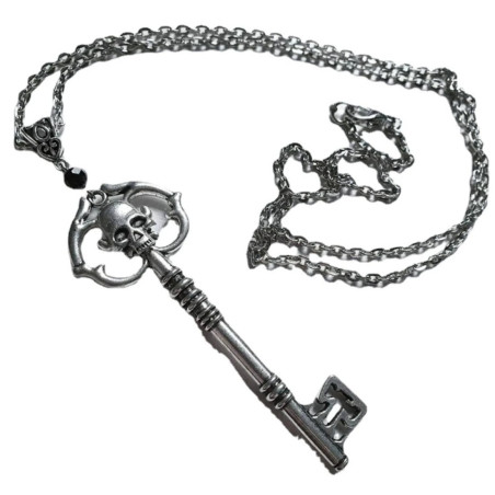 Détails Collier Pendentif Clé Tête de Mort Clé des Ombres - couleur gris