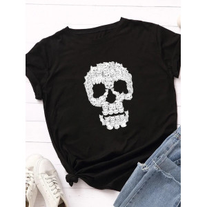 T-shirt Tête de Mort Chats pour femme - couleur noir