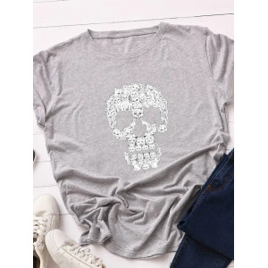 T-shirt Tête de Mort designée avec des Chats pour Femme