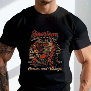 Magnifique T-Shirt Tête de Mort Biker American Indians
