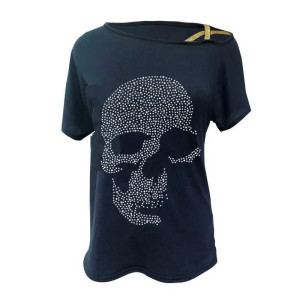 T-shirt Tête de Mort 'Éclats Rebelles' couleur bleu
