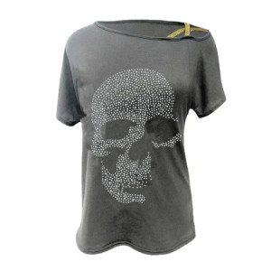 T-shirt Tête de Mort 'Éclats Rebelles' couleur gris