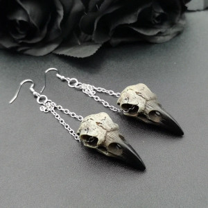 Boucles d'Oreilles Gothique Crâne de Corbeau  'Sépulture Ailée'