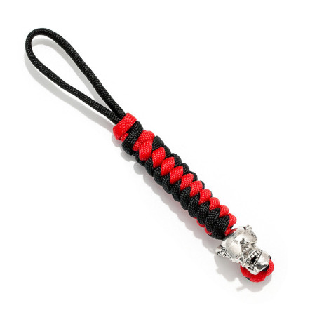 Porte-clé unique tête de mort motard  3 couleurs de cordon - modèle rouge