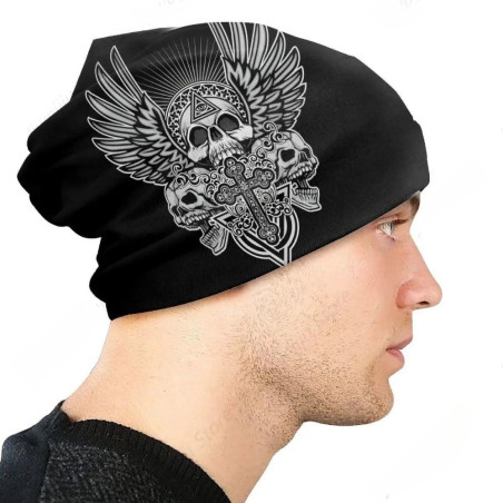 Vue coté du Bonnet Tête de Mort Rock 'Ailes Gothiques'
