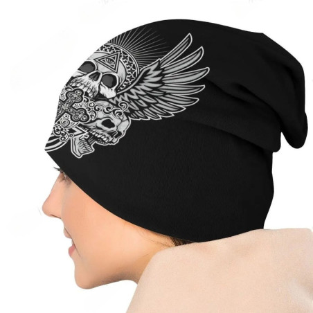 Vue de côté Bonnet Tête de Mort Rock 'Ailes Gothiques'