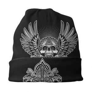 Vue pliée du Bonnet Tête de Mort Rock 'Ailes Gothiques'