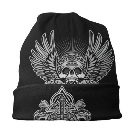 Vue pliée du Bonnet Tête de Mort Rock 'Ailes Gothiques'
