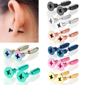 Boucles d'Oreilles Punk Rock  Vis 'Éclat Rebel'" en acier inoxydable