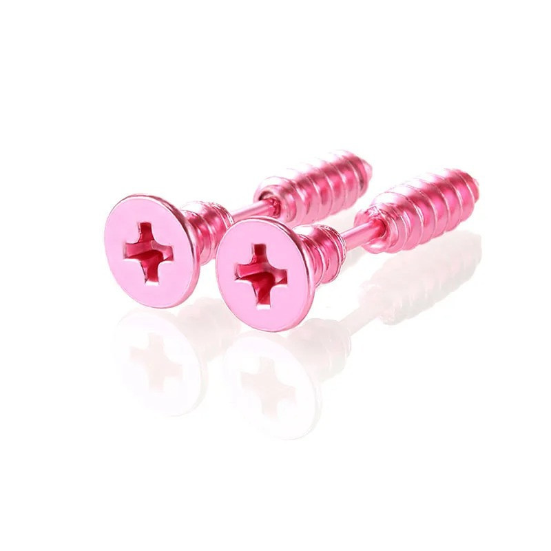 Boucles d'Oreilles Punk Rock  Vis 'Éclat Rebel' couleur rose