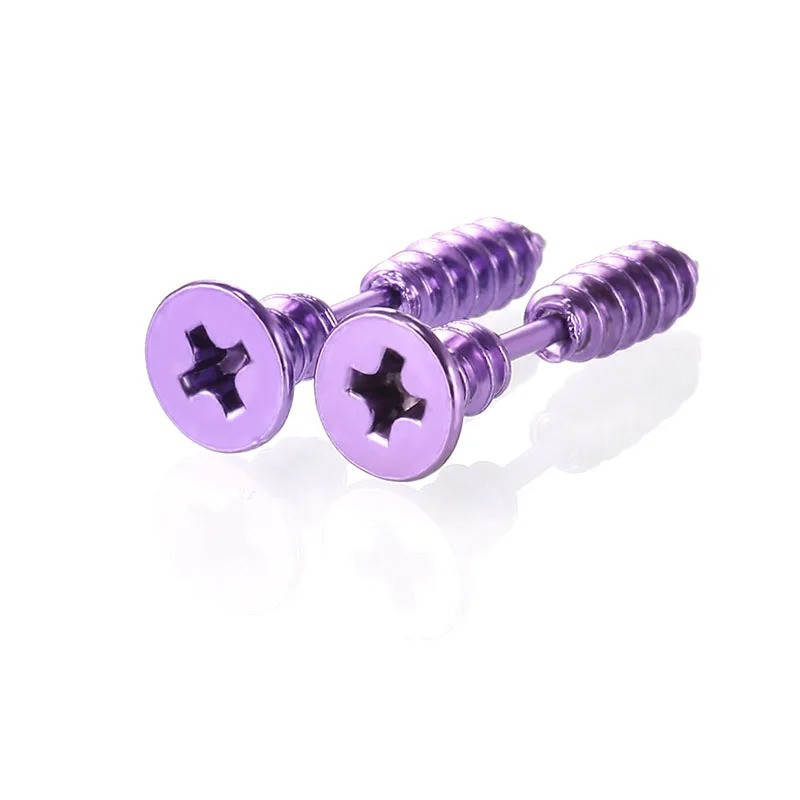 Boucles d'Oreilles Punk Rock  Vis 'Éclat Rebel' couleur violet