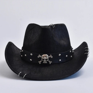 Chapeau Cowboy Tête de Mort 'Sombre Chevauchée' - couleur noir