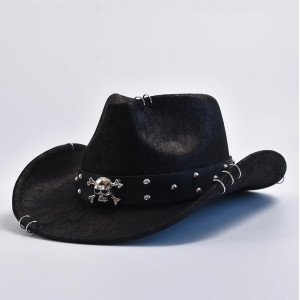 Vue côté du Chapeau Cowboy Tête de Mort 'Sombre Chevauchée'