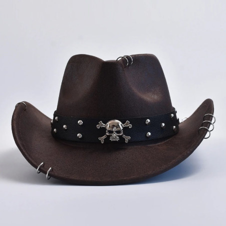 Chapeau Cowboy Tête de Mort 'Sombre Chevauchée' - couleur marront