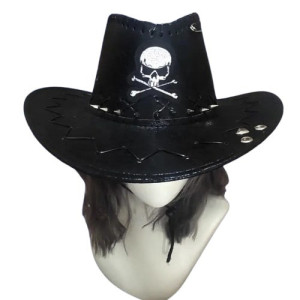 Vue face du Chapeau de Cowboy Tête de Mort 'Esprit Rebelle'