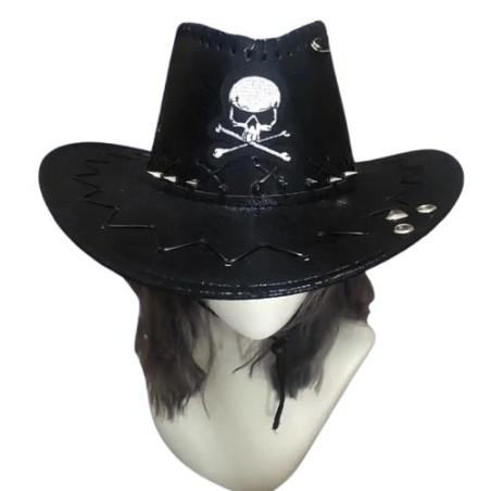 Vue face du Chapeau de Cowboy Tête de Mort 'Esprit Rebelle'