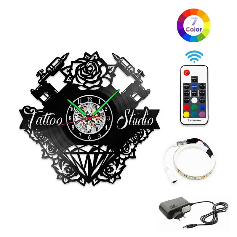 Horloge Murale LED 'Tattoo Studio' - Roses & Aiguilles