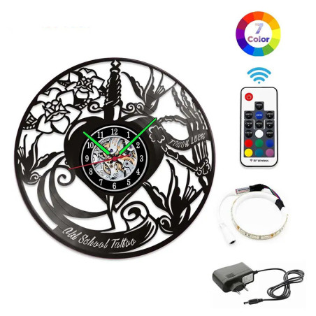 Horloge Murale LED 'Old School Tattoo' - Cœur & Destin