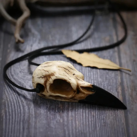 Vue détailéle du Collier Tête de Corbeau 'Sagesse des Ombres'