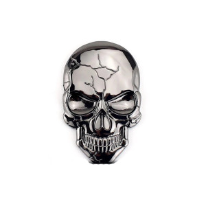 Autocollant Tête de Mort 3D en métal Couleur Argent