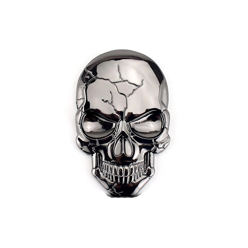 Autocollant Tête de Mort 3D en métal Couleur Argent