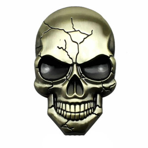 Autocollant Tête de Mort 3D en métal Couleur Or