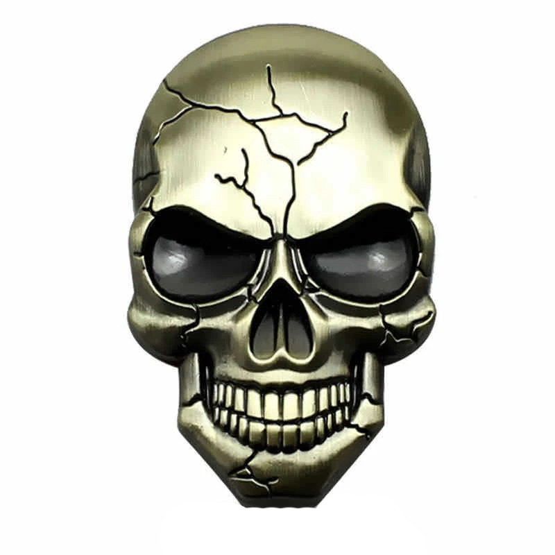 Autocollant Tête de Mort 3D en métal Couleur Or