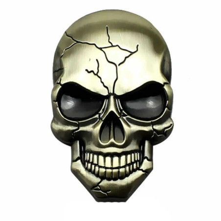 Autocollant Tête de Mort 3D en métal Couleur Or