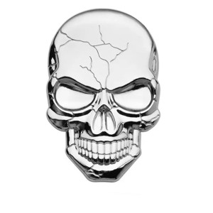 Autocollant Tête de Mort 3D en métal Couleur Gris