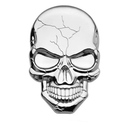Autocollant Tête de Mort 3D en métal Couleur Gris