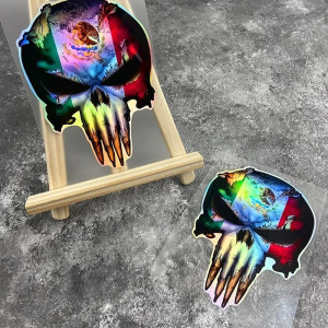 Vue détaillée Autocollant Tête de Mort Punisher Alien pour moto