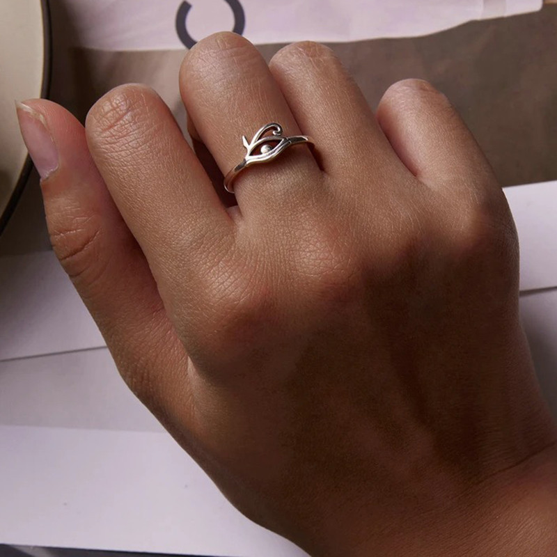 Vue Portée bague ouverte en argent Sterling 925 pour femme en forme d'oeil d'horus
