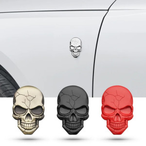 Magnifique Autocollant Tête de Mort 3D en métal - 5 couleurs au choix