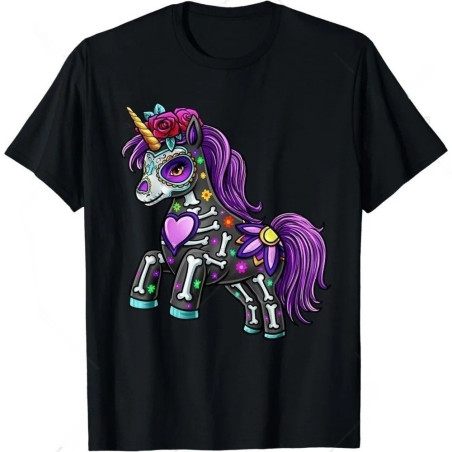 T-shirt Licorne Squelettique Enchantée Santa Muerte