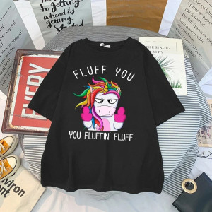 T-shirt Licorne DOUBLE Doigt d'Honneur Fluff You - couleur noir