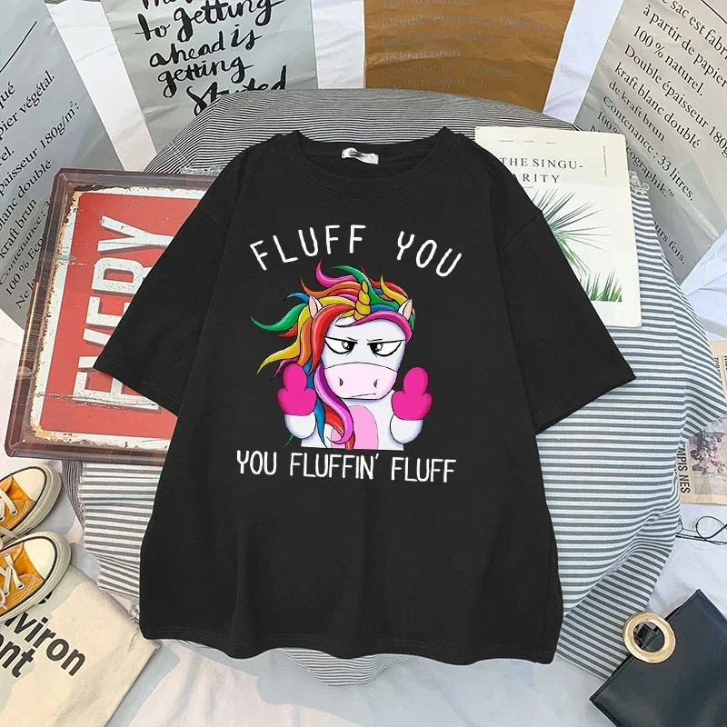T-shirt Licorne DOUBLE Doigt d'Honneur Fluff You - couleur noir