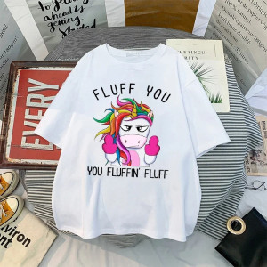 T-shirt Licorne DOUBLE Doigt d'Honneur Fluff You - couleur blanc