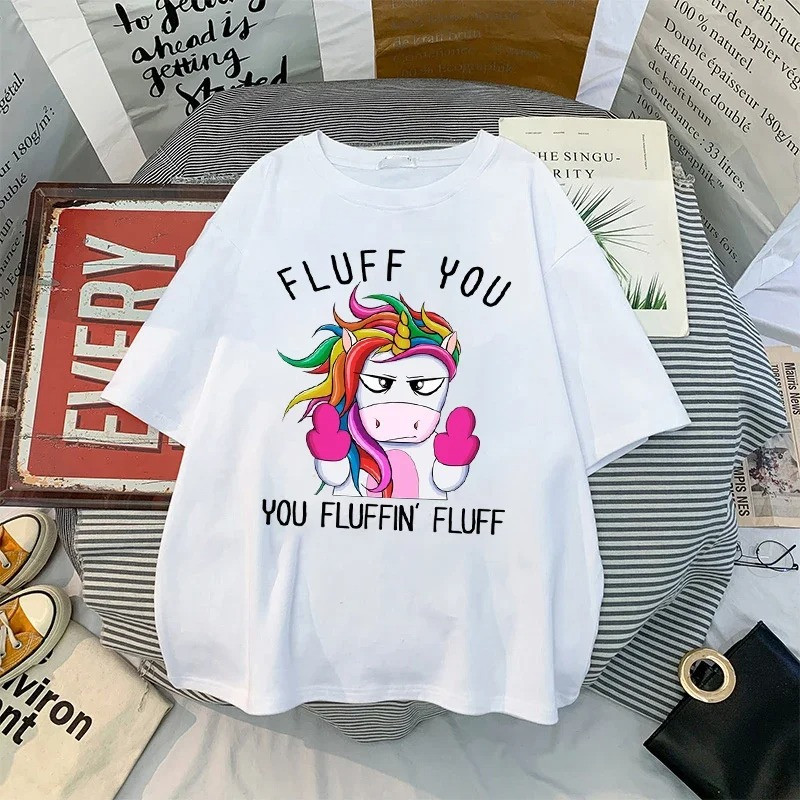 T-shirt Licorne DOUBLE Doigt d'Honneur Fluff You - couleur blanc