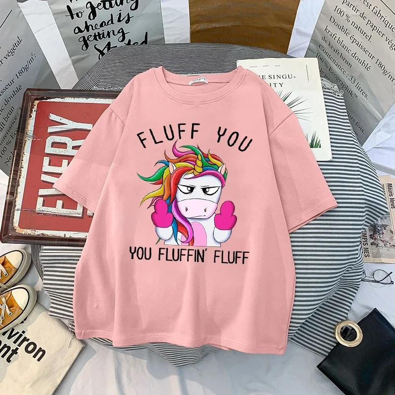 T-shirt Licorne DOUBLE Doigt d'Honneur Fluff You - couleur rose