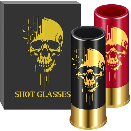Lot de 2 Verres à Shot Tête de Mort 'Résonance Sombre' - couleur rouge et noir