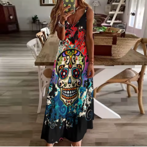 Magnifique Robe Tête de Mort Calavera Bohème